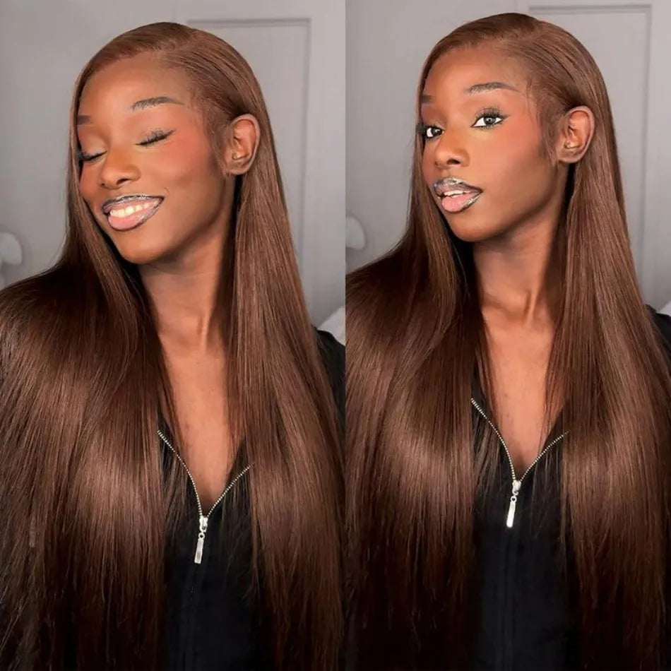 Chocolate Brown Human Hair Wig Colored Straight 13X6 Hd Lace Frontal Wig 250 Density Pre Plucked 30 Inch Brazilian Wigs Original