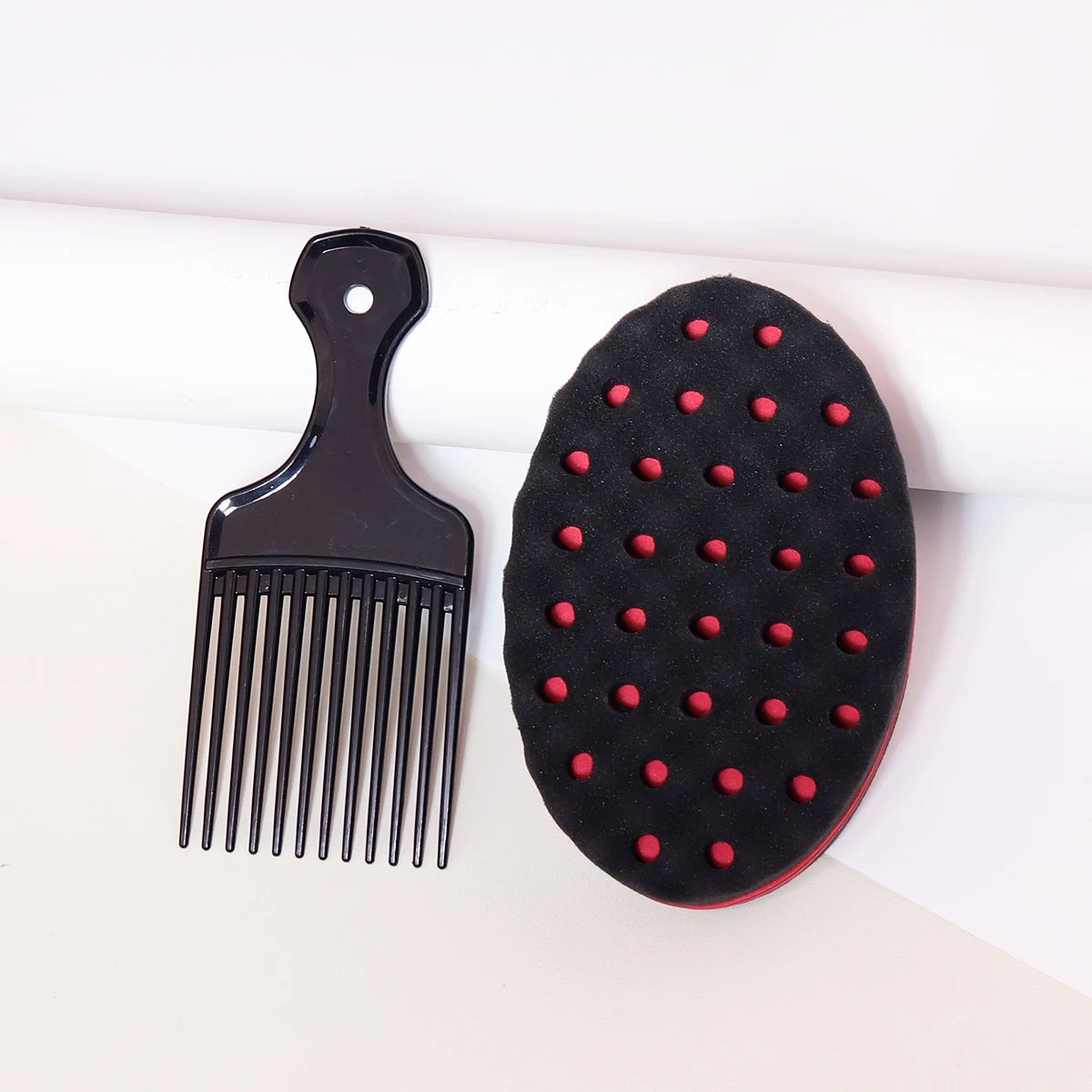 Wide Tooth Comb & Afro Sponge Brush Set – 2-Piece Wig & Natural Hair Styling Kit | Small & Large Hole
