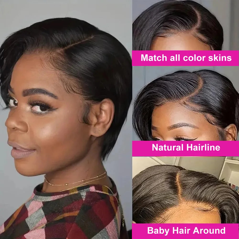 Pixie Cut Straight Bob Wig – 13x4 Lace Front & T-Part | Brazilian Remy Human Hair | 150% & 200% Density | 6" | For Women