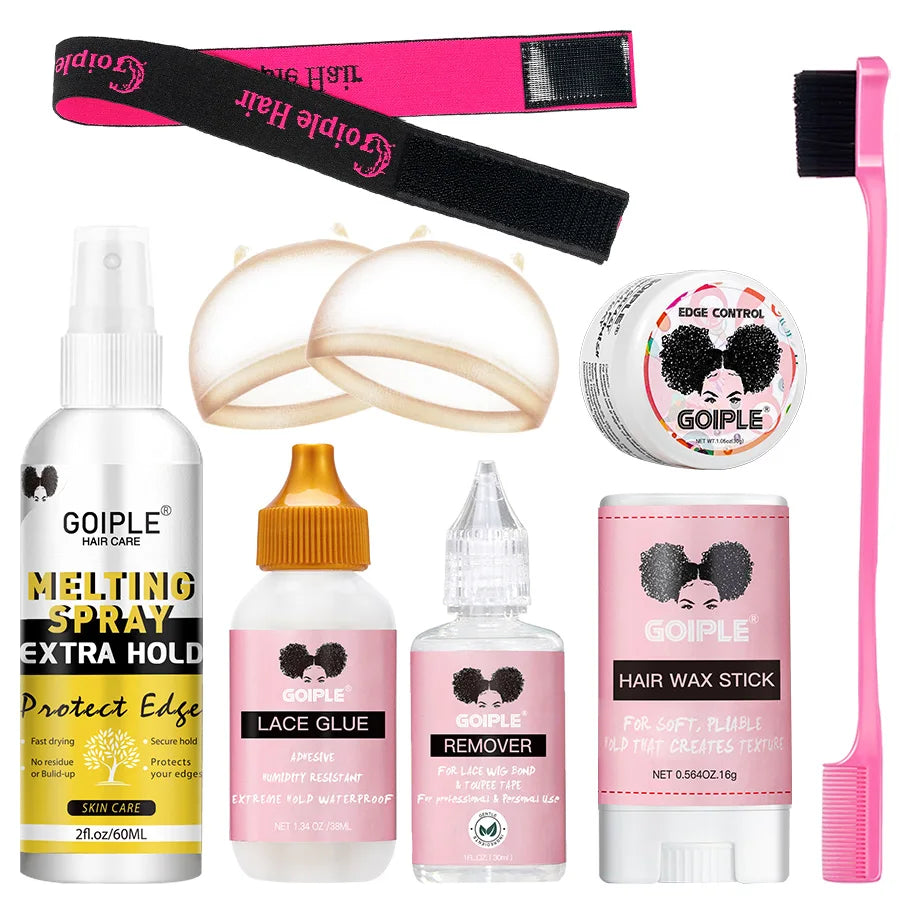 Wig Adhesive Kit – Waterproof Wig Glue, Melting Spray, Edge Control & Hair Wax Stick | Goiple