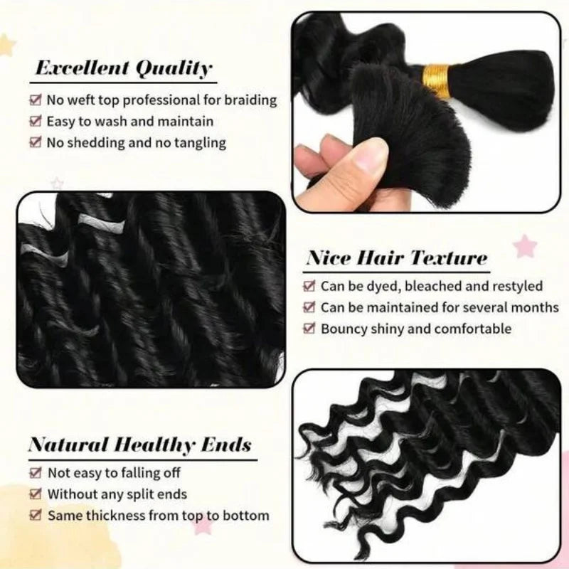 Human Hair Bulk For Braiding 2 Bundles Deep Wave Human Hair Extensions Human Braiding Hair For Boho Braids Water Wave Curly Hair