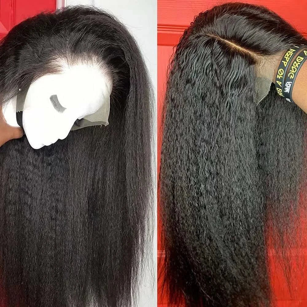 40 Inch Kinky Straight Lace Front Wigs Human Hair 250% Density Yaki Straight 13x4 Transparent HD Lace Human Hair Wigs For Women