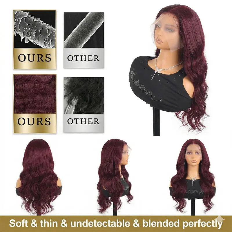 99J Burgundy Body Wave Lace Front Wig – 100% Brazilian Human Hair | 13x6 HD Lace | 18–38 Inch
