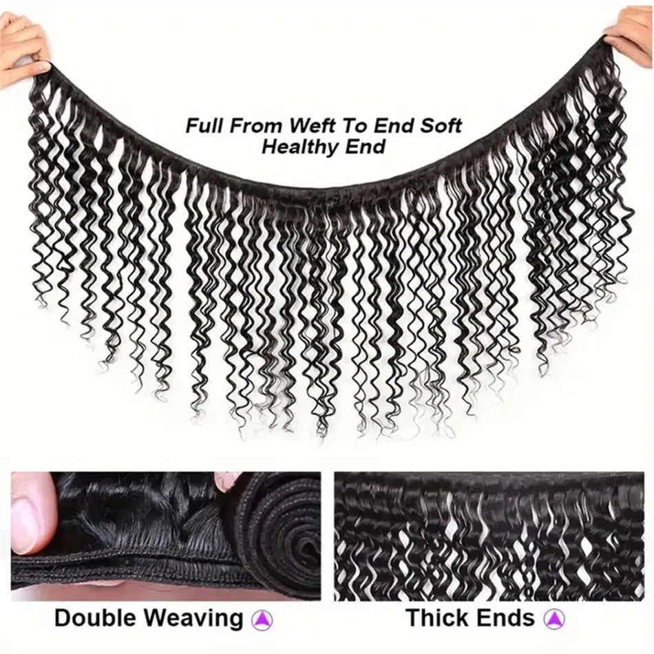 Deep Wave Human Hair Bundles Curly Hair Brazilian Weaving 28 30 Inch Natural Human Hair Remy Loose Deep Wave Hair Bundles