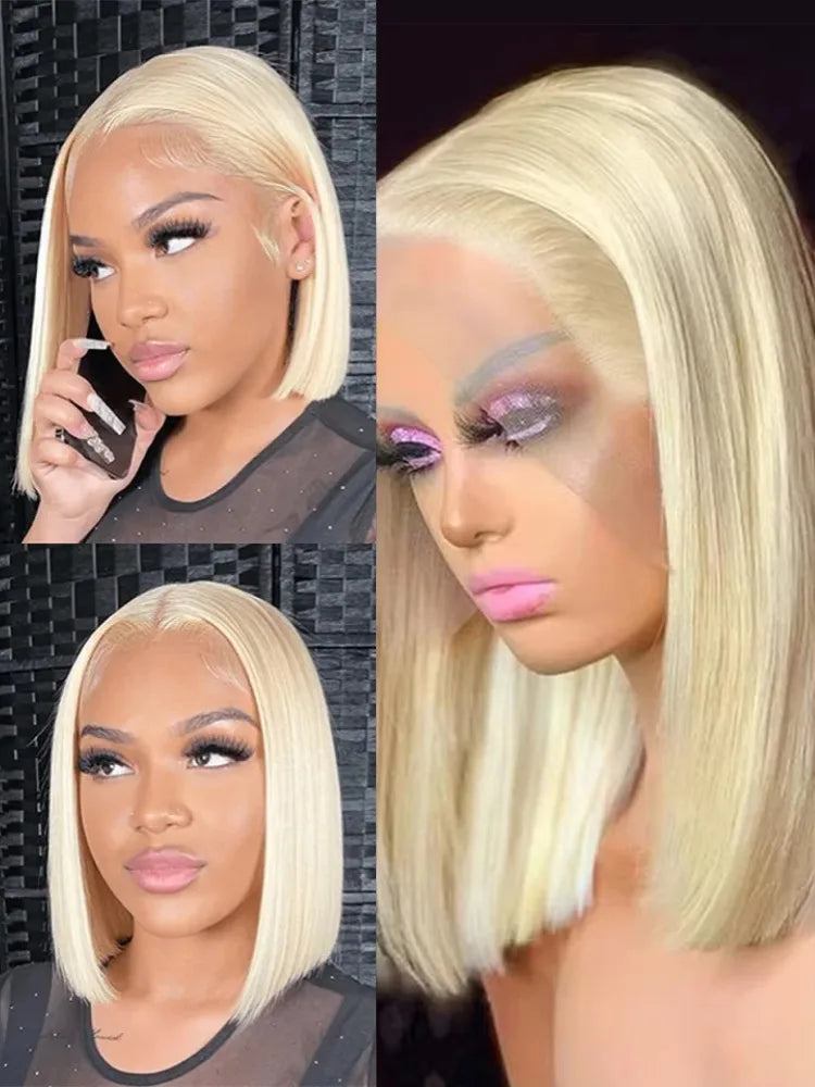 #613 Blonde Bob Lace Front Wig – Brazilian Straight Human Hair | 13x4 & 13x6 | 200% & 220% Density | 6–16 Inches