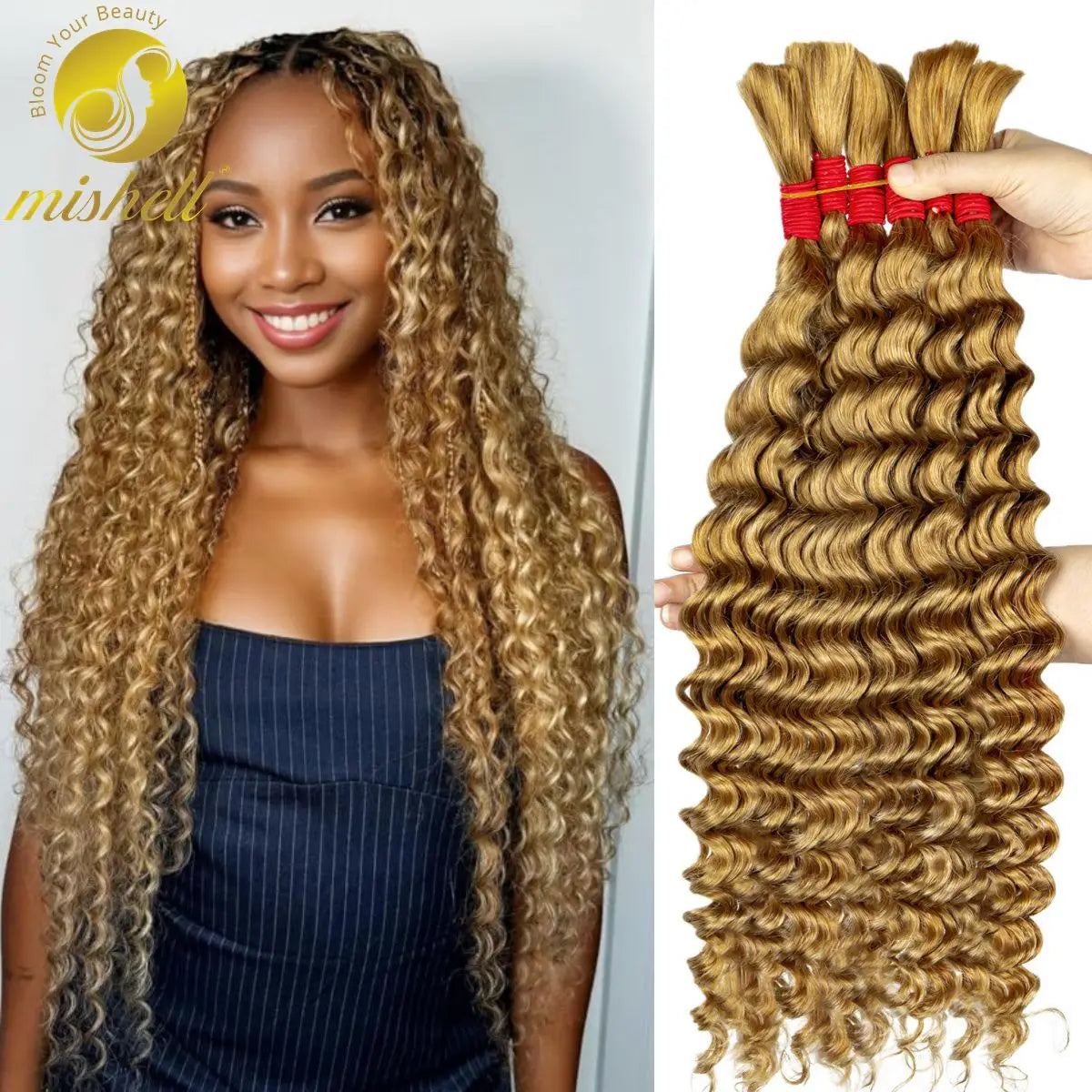 Ginger Orange & Deep Wave Bulk Human Hair for Boho Braids – No Weft | Braiding Extensions
