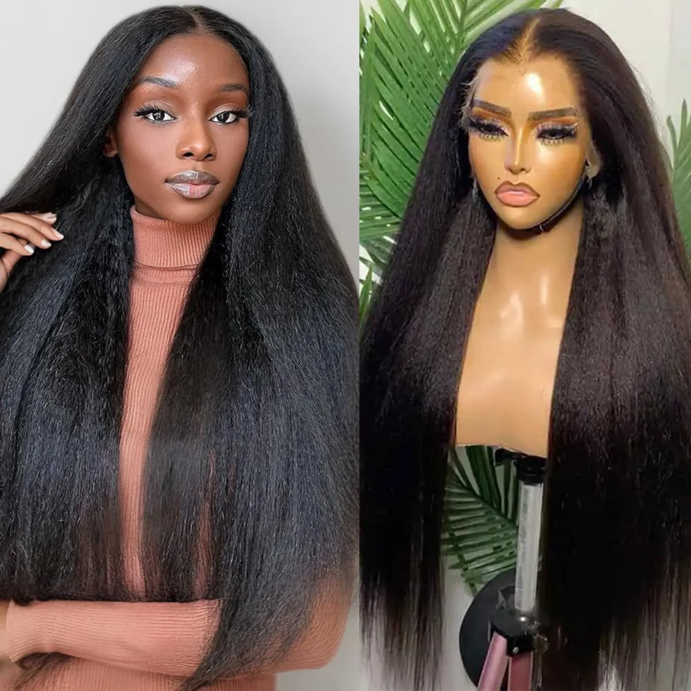 40 Inch Kinky Straight Lace Front Wigs Human Hair 250% Density Yaki Straight 13x4 Transparent HD Lace Human Hair Wigs For Women
