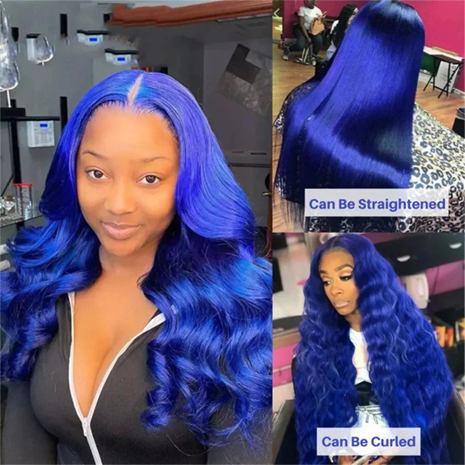 Navy Blue Body Wave Wig – 13x4 & 13x6 HD Lace Front | Colored Human Hair | Pre-Plucked | 16"-34" | Ships from US