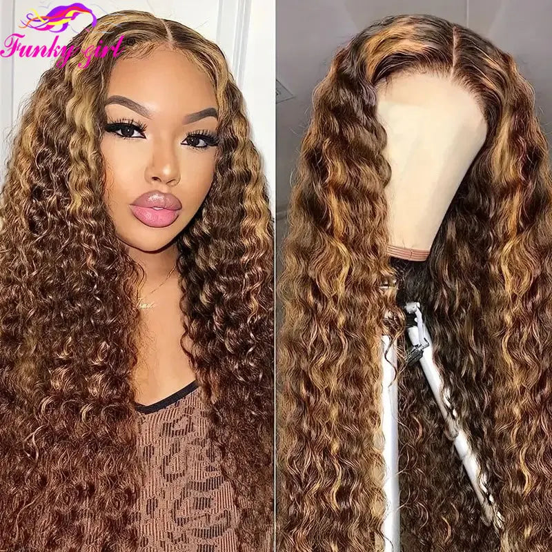 Highlight Honey Blonde Wig – Water Wave & Deep Curly | 13x4, 13x6, 5x5 Lace | Ombré 4/27 | 16"-34"