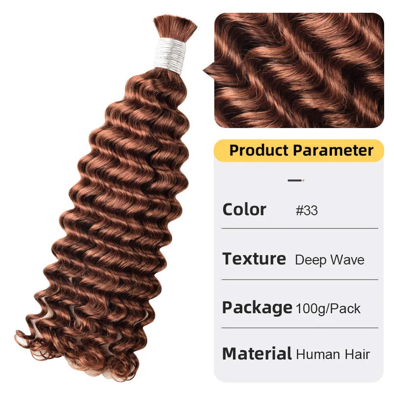 12A Human Braiding Hair for Boho Braids Color 613 27 Highlight Deep Wave Bulk Human Hair for Braiding Knotless Wet and Wavy Wigs