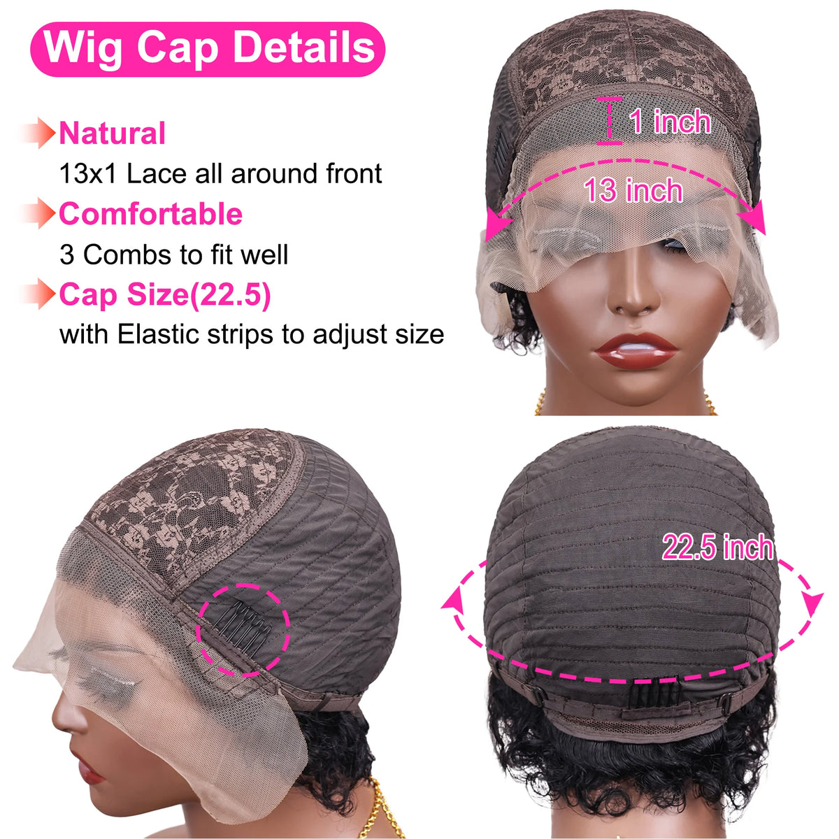 Pixie Cut Wig Human Hair – 13x1 Transparent Lace Front | Short Curly & Water Wave Bob | Brazilian Remy | 180% & 200% Density | 6"