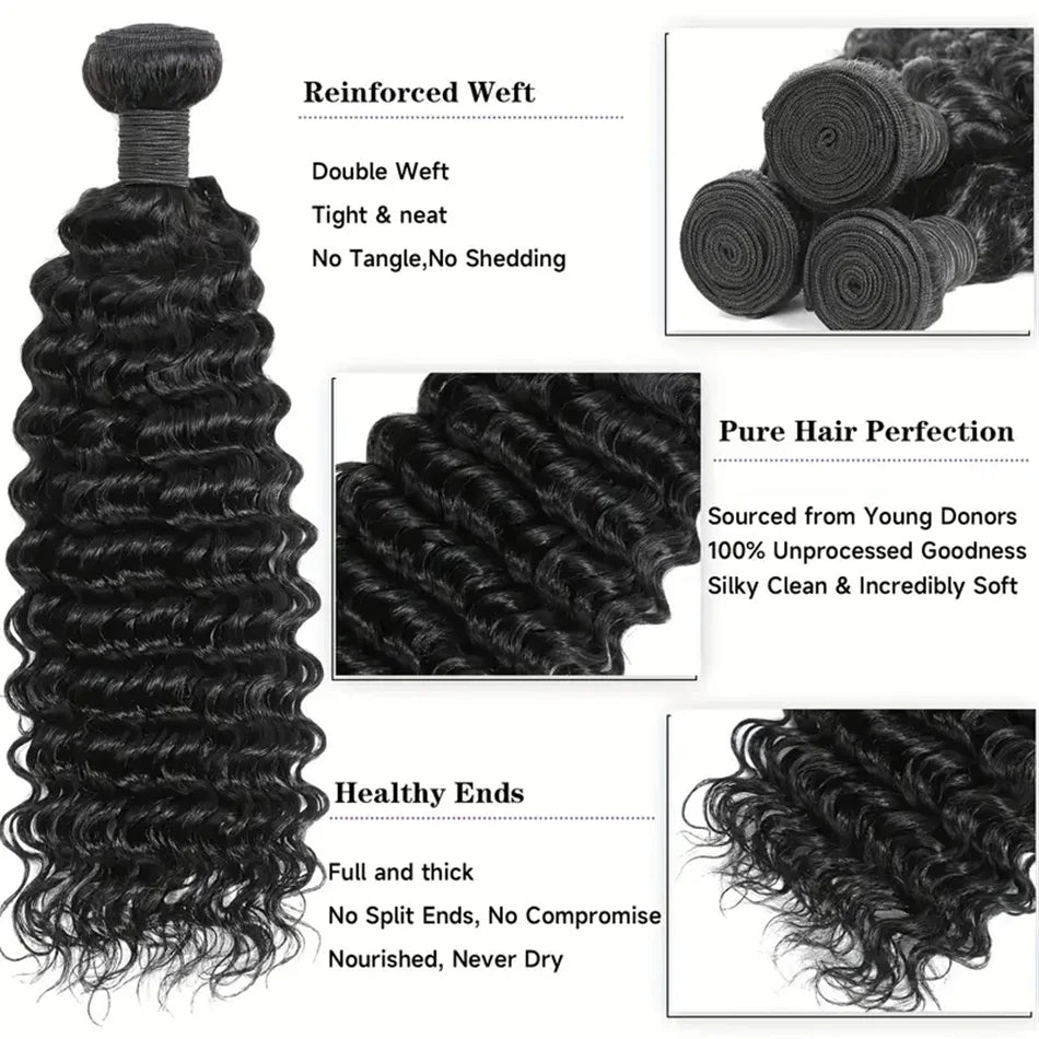 Deep Wave Human Hair Bundles Curly Hair Brazilian Weaving 28 30 Inch Natural Human Hair Remy Loose Deep Wave Hair Bundles