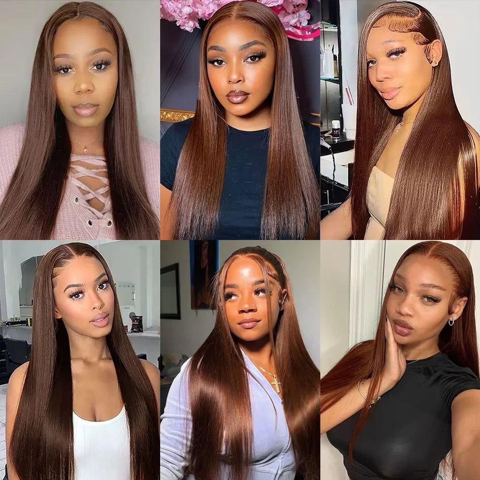 #4 Chocolate Brown Straight 13x6 HD Lace Frontal Wig 13x4 Lace Front 30 36 46 Inches Brazilian Human Hair Wigs For Black Women