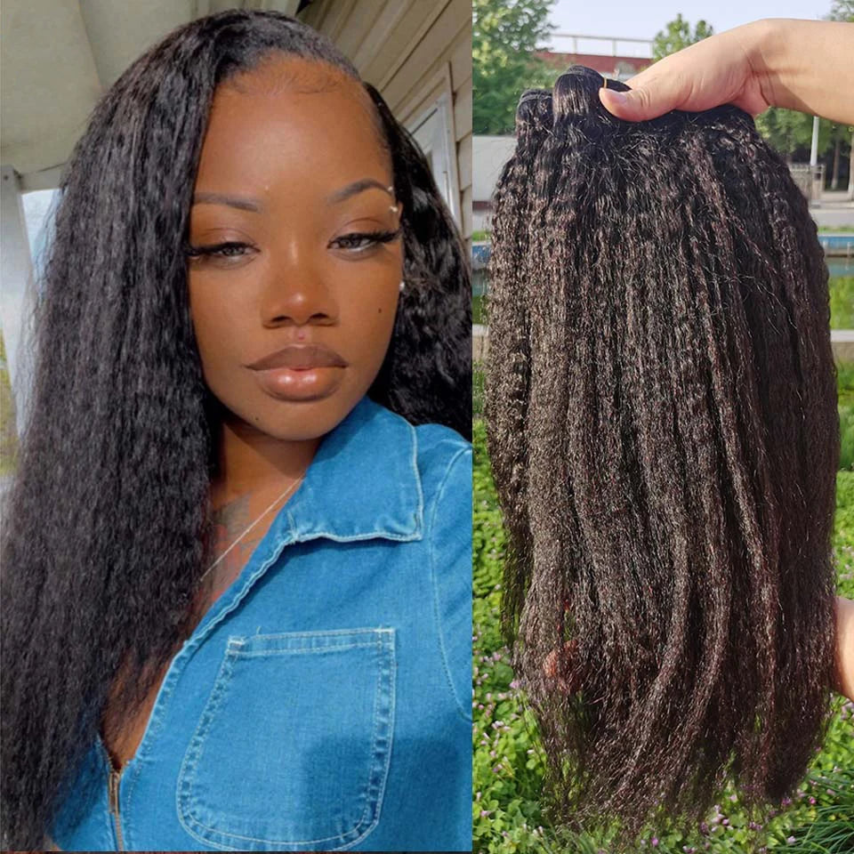 Brazilian Kinky Straight Hair Bundles – Yaki Texture Virgin Human Hair | 8–30 Inches | 3 & 4 Bundle Deals
