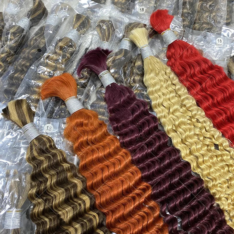 12A Human Braiding Hair for Boho Braids Color 613 27 Highlight Deep Wave Bulk Human Hair for Braiding Knotless Wet and Wavy Wigs