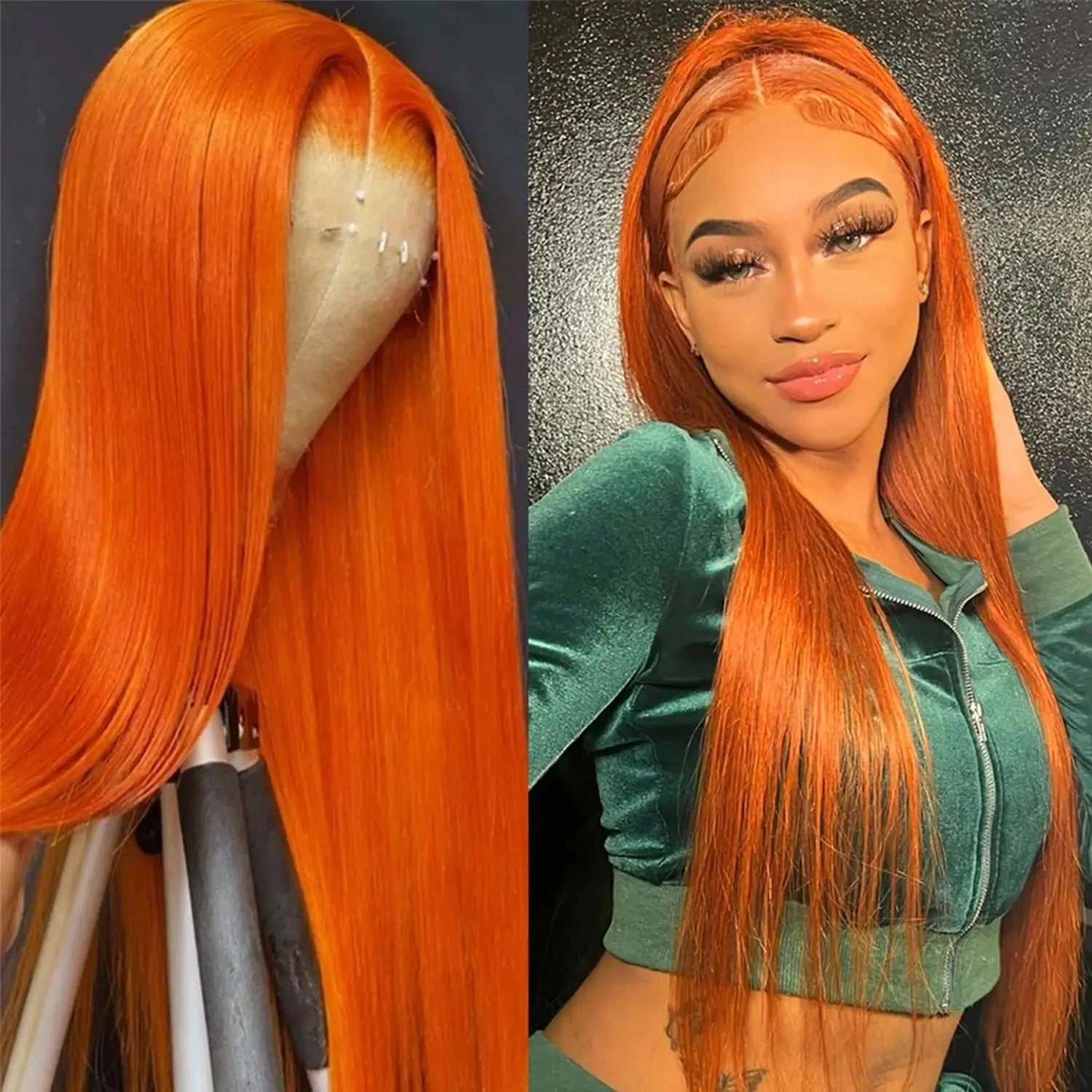 Ginger Orange 36Inch Bone Straight Hair 350Colored 13x6 Lace Front Human Hair Wigs High Density Lace Frontal Brazilian Wig Women