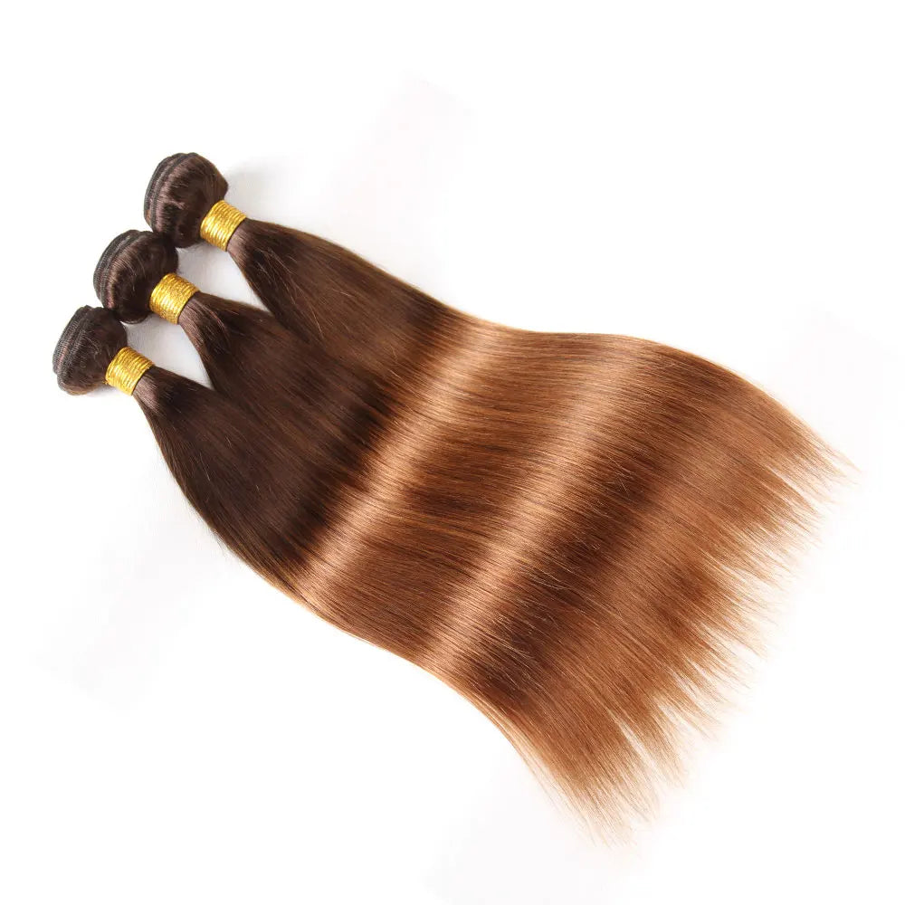 Ombre Bundles With Frontal Brazilian Hair Weave Bundles With Closure Brown T4/30 Colored Human Hair Bundles With Frontal Closure