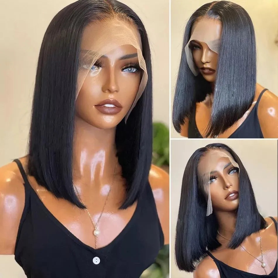 Short Bob Wig Human Hair Straight 13X6 Hd Transparent Lace Frontal Wig Brazilian Glueless 5X5 Hd Lace Closure Wig Natural Black