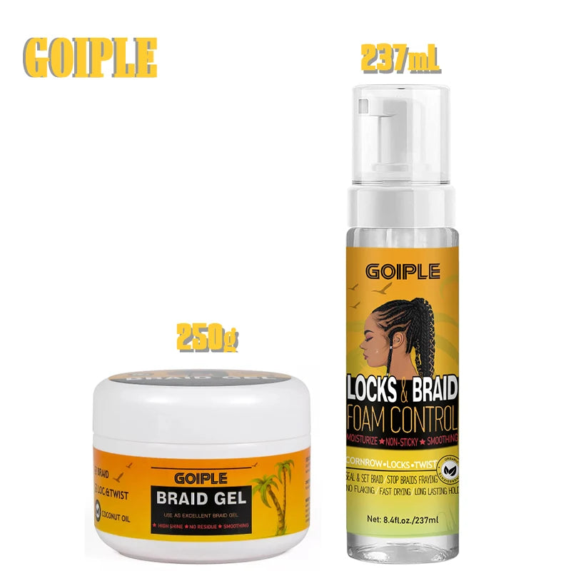 Goiple Braid Gel & Mousse – 24H Extra Hold | Braiding, Locs & Twists | High Shine, No Flakes | Pink Gel & Braid Foam