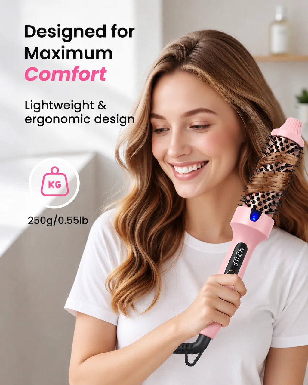 1.5" Heated Round Brush – Thermal Styling Brush for Blowout, Curls & Volume | 6 Heat Settings | Dual Voltage | Negative Ion Technology