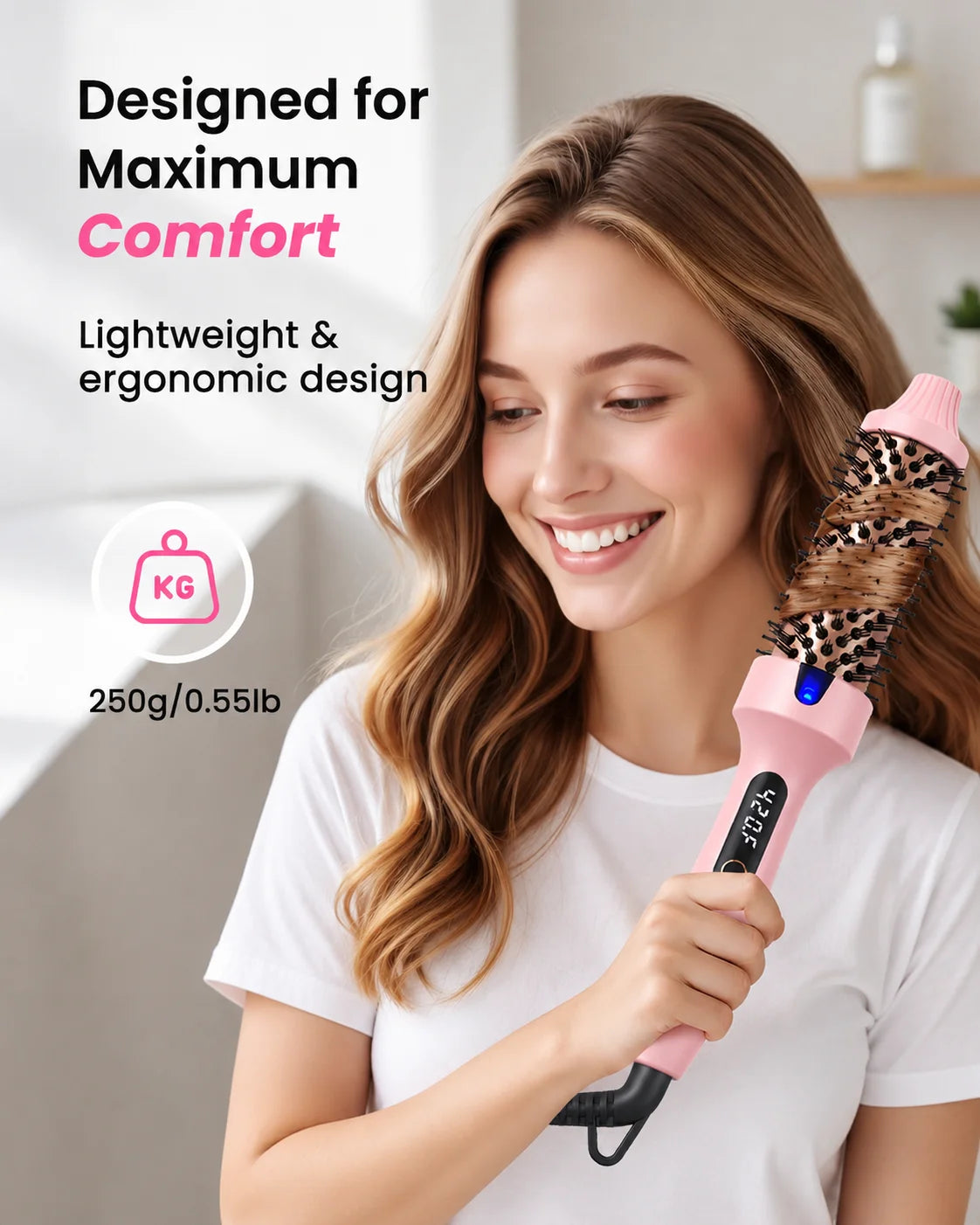 1.5" Heated Round Brush – Thermal Styling Brush for Blowout, Curls & Volume | 6 Heat Settings | Dual Voltage | Negative Ion Technology