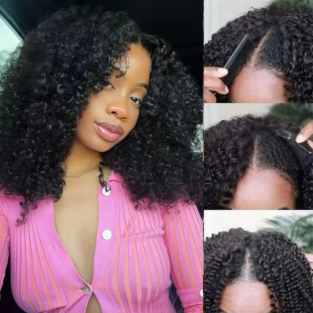 12A Jerry Curly V Part Wig Human Hair Upgrade U Part Human Hair Wigs Brazilian V Shape Kinky Curly Wig No Leave Out 200% Density