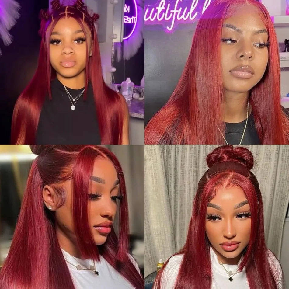 13X6 Hd Lace Frontal Wig 99J Burgundy Straight Human Hair Wigs 100% Preplucked Brazilian Colored Lace Front Wig 220 Density 36In