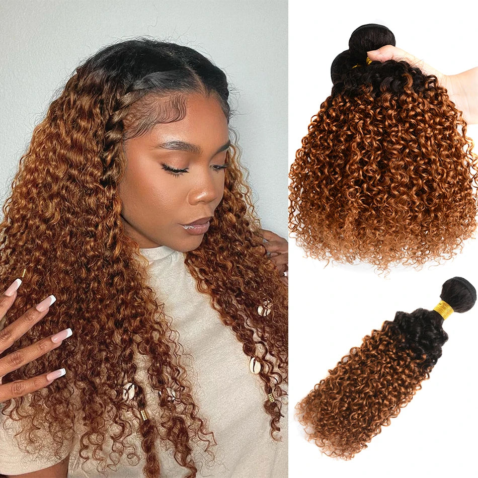 Kinky Curly Ombre Hair Bundles – Brazilian Remy Human Hair | Natural, T1B/30 & T1B/4/30 | 8–32 Inches
