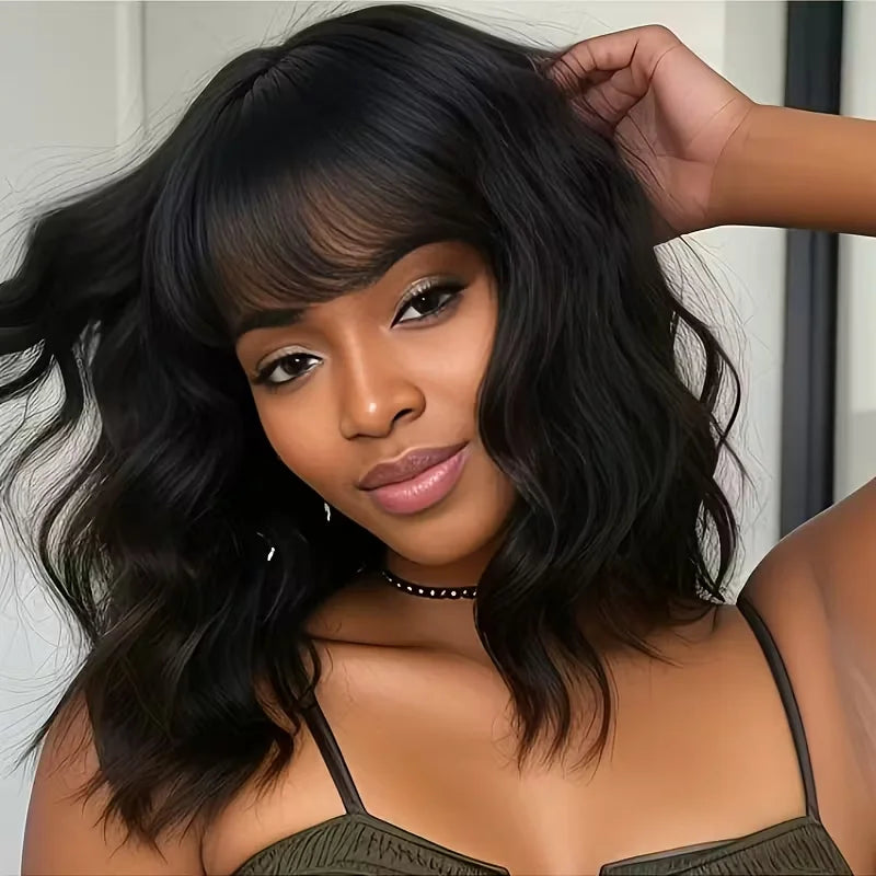 Body Wave Bob Wig With Bangs | Machine Made | Brazilian Remy Human Hair | 220% & 240% Density | 8"-16" | VS HAIR