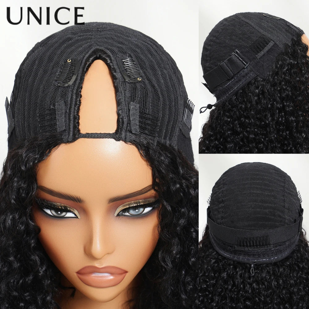 UNice InvisiBlend™ Kinky Straight V Part Wig With Drawstring Natural Black 100% Human Hair Wigs No Glue Fit For All Head Sizes