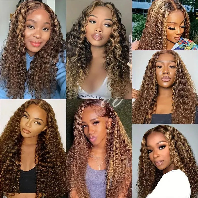 Highlight Honey Blonde Wig – Water Wave & Deep Curly | 13x4, 13x6, 5x5 Lace | Ombré 4/27 | 16"-34"