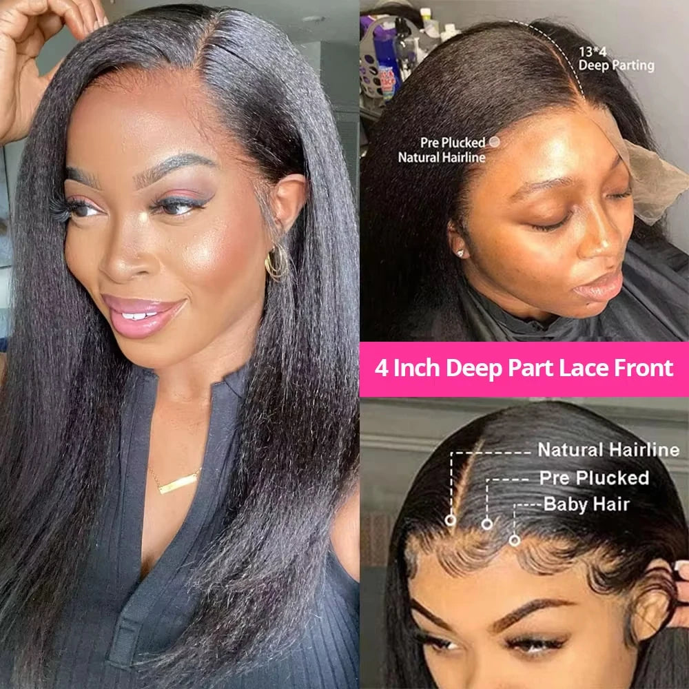 360 Invisi Strap Kinky Straight Full Lace Wig – Yaki Straight Human Hair | Pre-Plucked | 200% & 220% Density | 18–40 Inches
