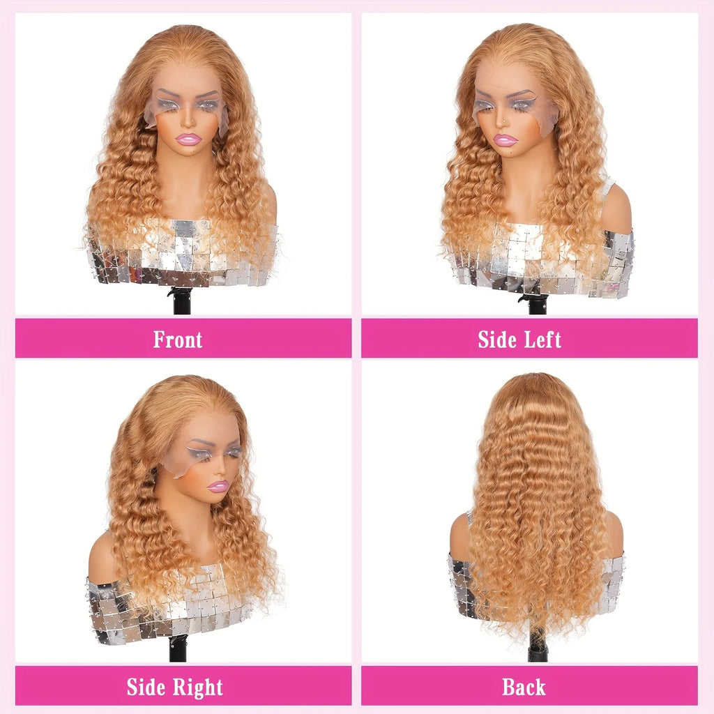 #27 Honey Blonde Deep Wave Wig – 13x4 & 13x6 HD Lace Front | 180% & 230% Density | Pre-Plucked | 18"-38" | Ships from US