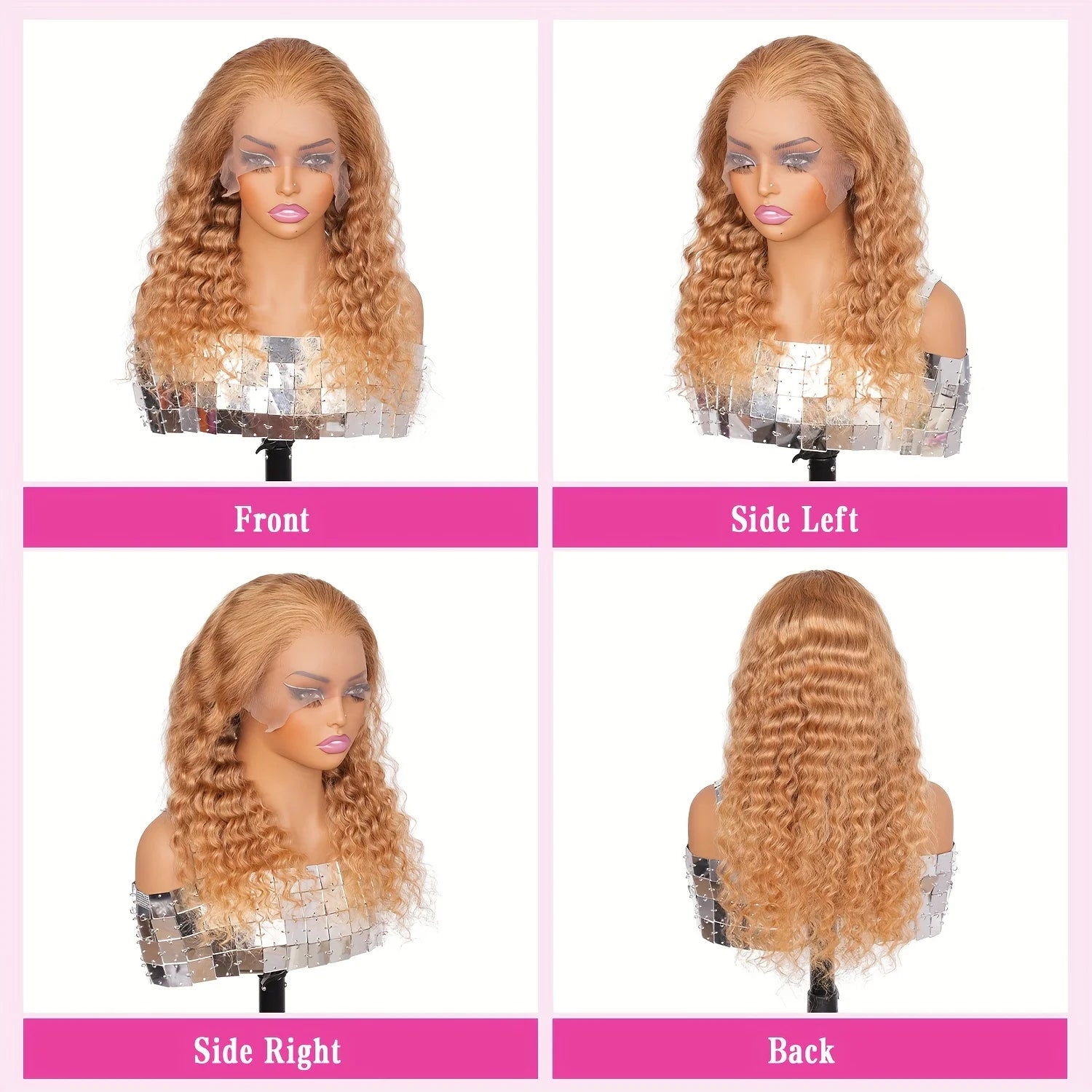 #27 Honey Blonde Deep Wave Wig – 13x4 & 13x6 HD Lace Front | 180% & 230% Density | Pre-Plucked | 18"-38" | Ships from US