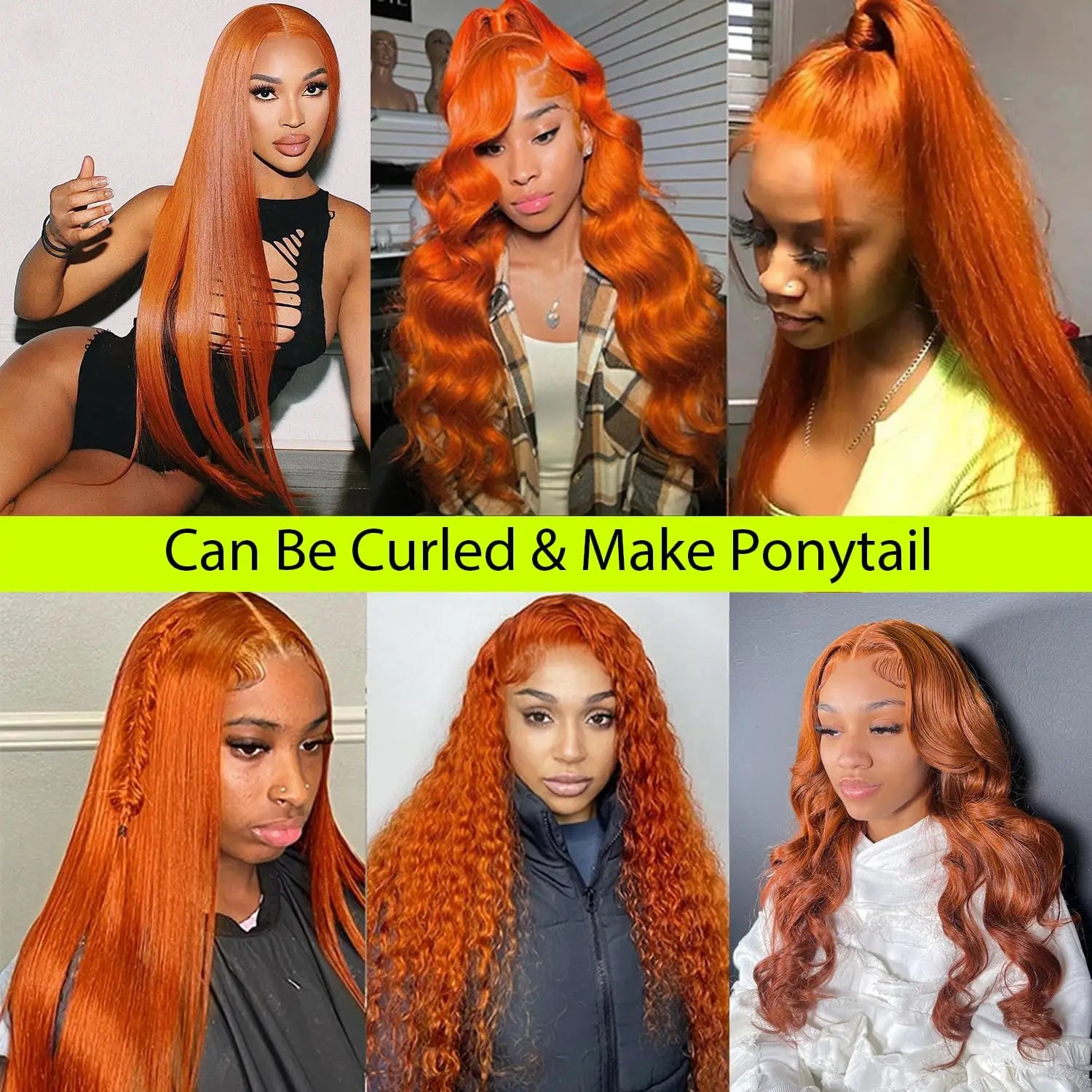 Ginger Orange 36Inch Bone Straight Hair 350Colored 13x6 Lace Front Human Hair Wigs High Density Lace Frontal Brazilian Wig Women