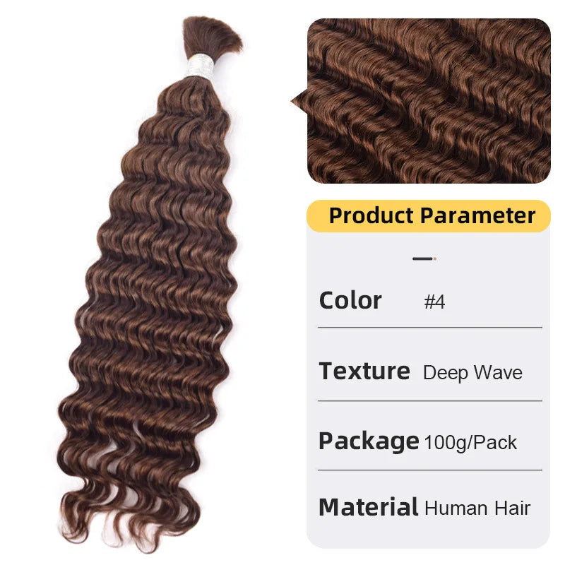 12A Human Braiding Hair for Boho Braids Color 613 27 Highlight Deep Wave Bulk Human Hair for Braiding Knotless Wet and Wavy Wigs