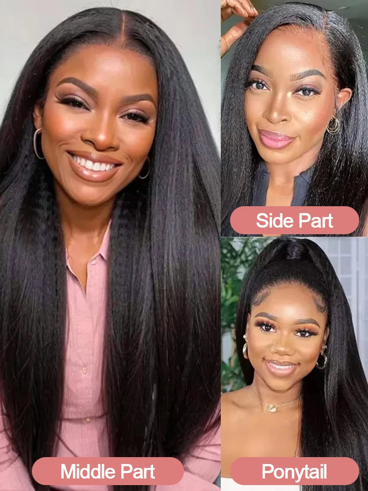 13x6 Kinky Straight Lace Front Human Hair Wig With Kinky Edges Baby Hair 360 Transparent Lace Yaki Straight Human Hair Wigs