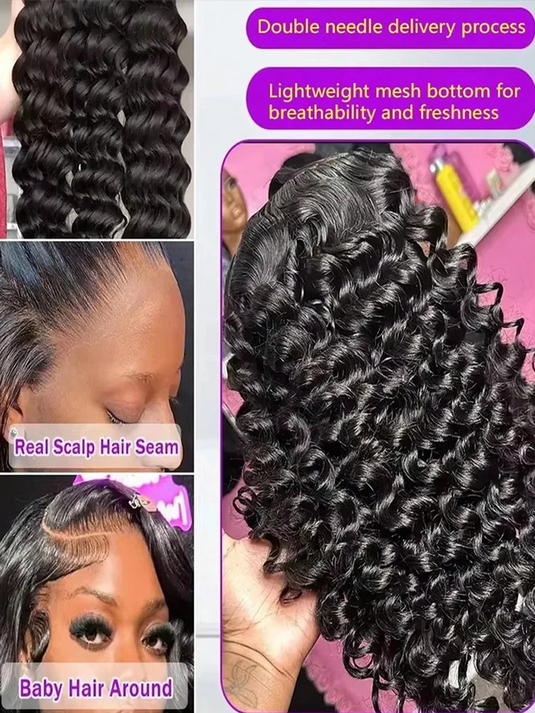 HD Deep Wave Lace Front Wig – 250% Density | 13x4 & 13x6 | Brazilian Remy Human Hair | 16–40 Inches