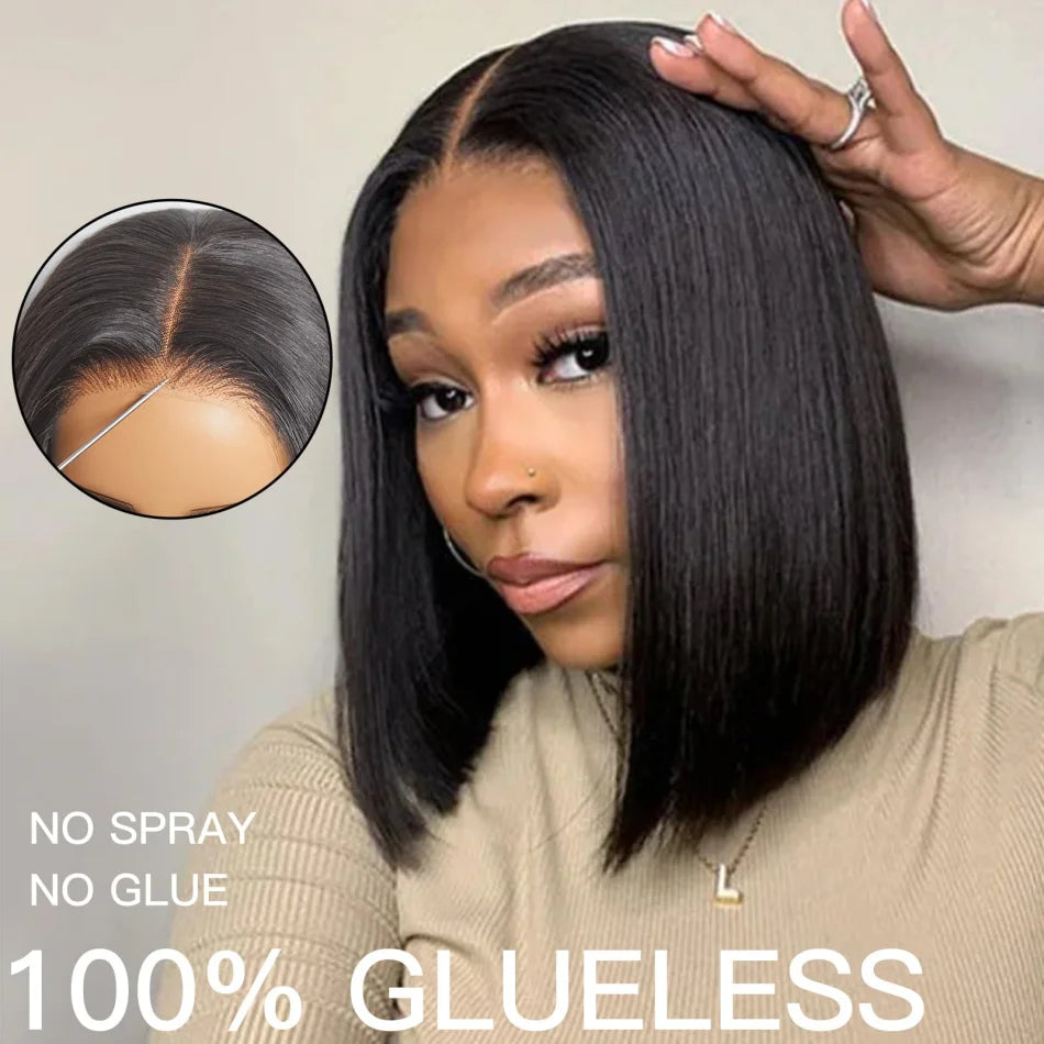 Short Bob Wig Human Hair Straight 13X6 Hd Transparent Lace Frontal Wig Brazilian Glueless 5X5 Hd Lace Closure Wig Natural Black