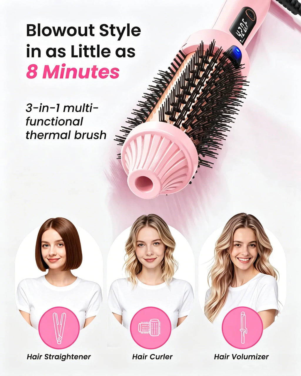 1.5" Heated Round Brush – Thermal Styling Brush for Blowout, Curls & Volume | 6 Heat Settings | Dual Voltage | Negative Ion Technology