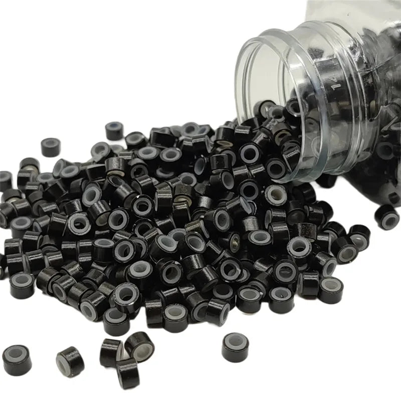 Micro Ring Beads for Hair Extensions – 5mm Silicone-Lined Aluminum Links | 1000 Pcs | Black, Brown, Beige