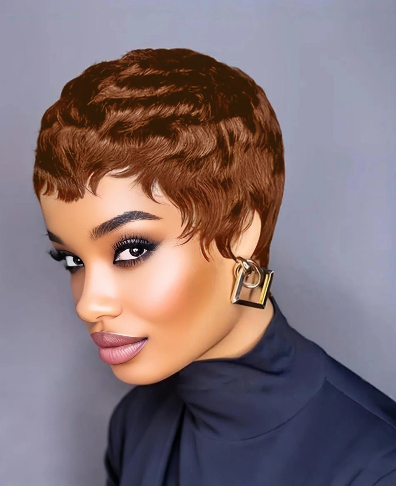 Short Pixie Cut Wig With Bangs | Full Machine Made | Remy Human Hair | 150% Density | Natural Black, Burgundy & Brown | VS HAIR