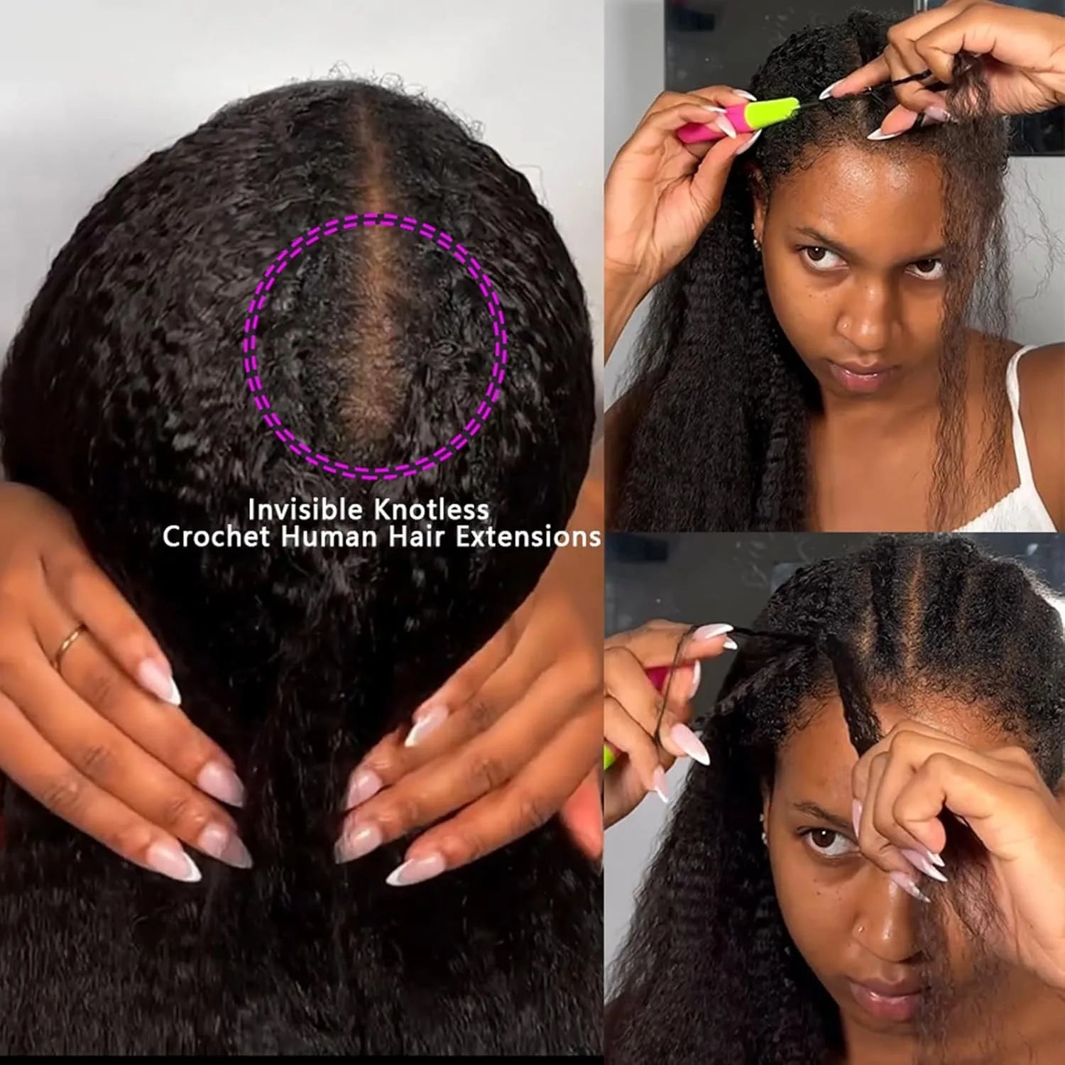 Kinky Straight Crochet Hair Extensions | Knotless Pre-Separated | 100% Brazilian Human Hair | 1 to 5 Packs | 14"-24" | VS HAIR