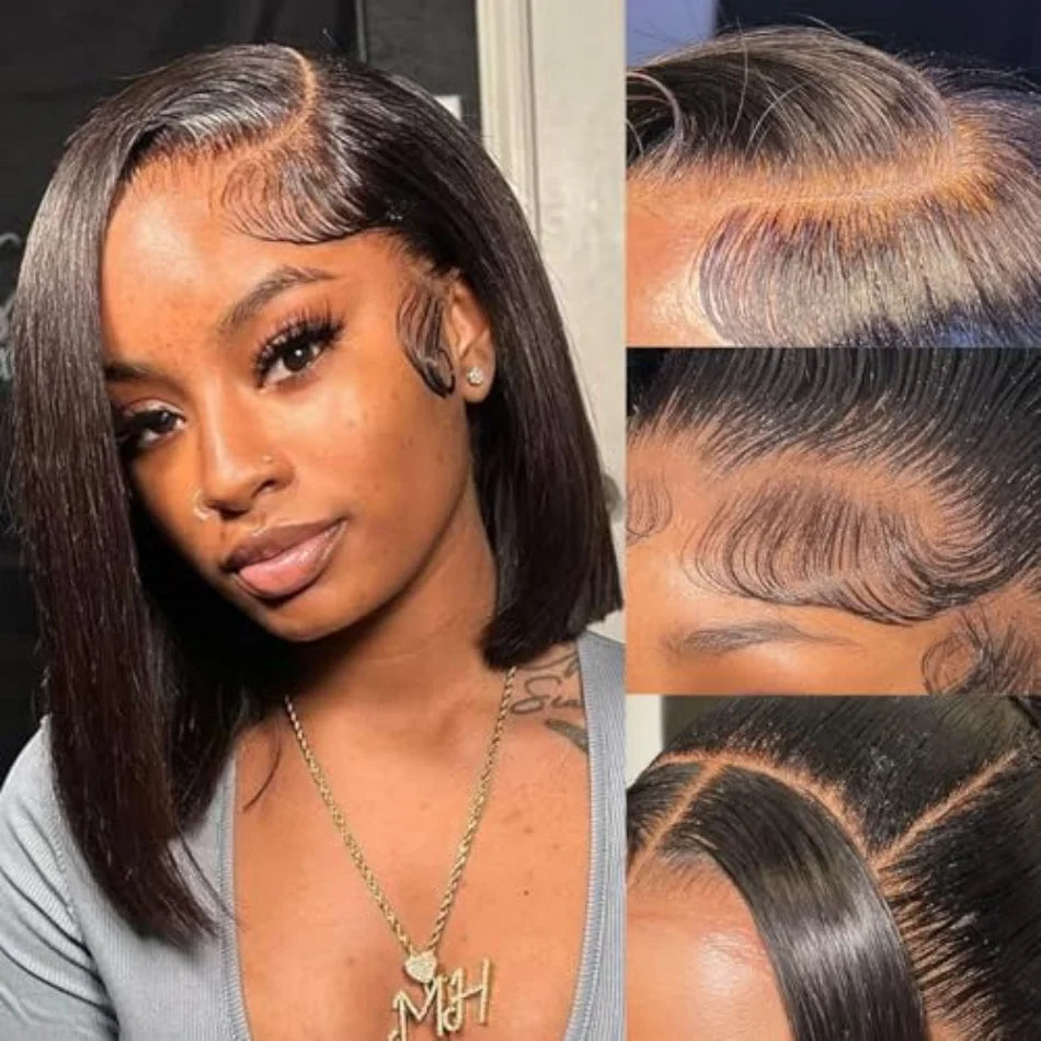 Short Bob Wig Human Hair Straight 13X6 Hd Transparent Lace Frontal Wig Brazilian Glueless 5X5 Hd Lace Closure Wig Natural Black
