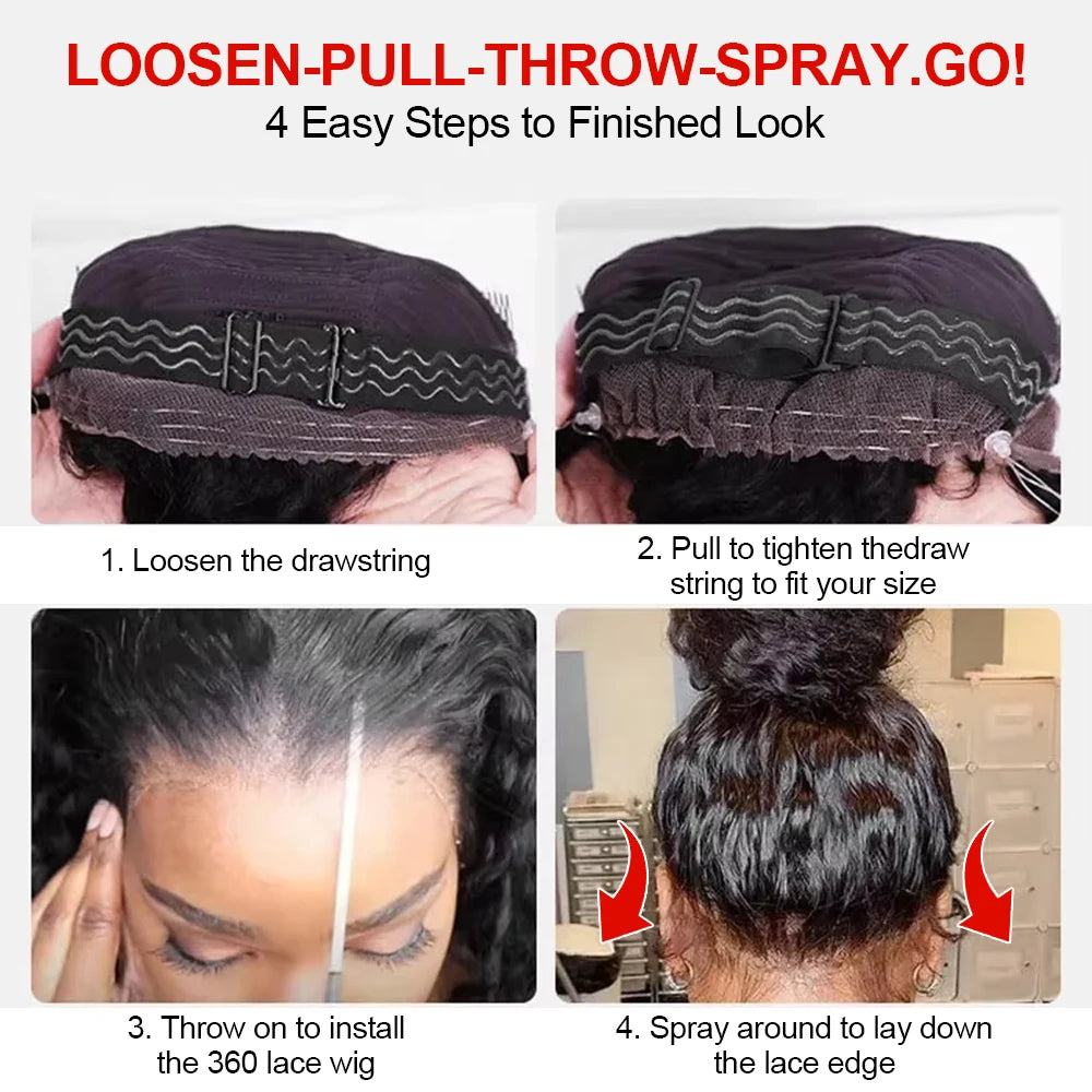 Upgrade 5x5 Water Wave Glueless Wig Invisible Strap 360 HD Full Lace Wigs Human Hair With Drawstrig Deep Curly 13x4 Lace Wigs