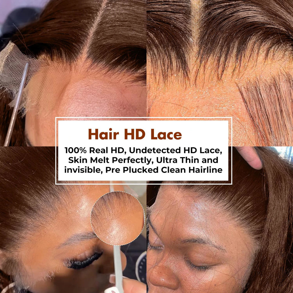 250 Density 13x4 FULL SKINLIKE HD lace front wigs Human Hair Chocolate Brown Pre Plucked Real 15A 0.10mm Ultra-thin Invisible
