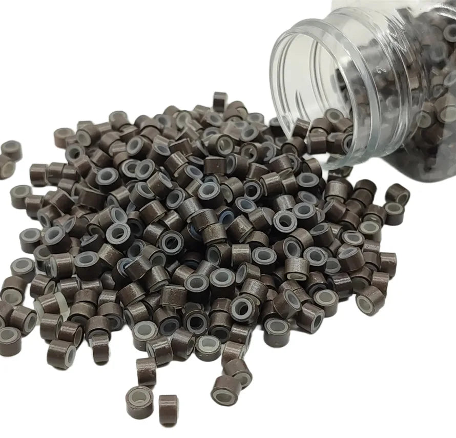 Micro Ring Beads for Hair Extensions – 5mm Silicone-Lined Aluminum Links | 1000 Pcs | Black, Brown, Beige