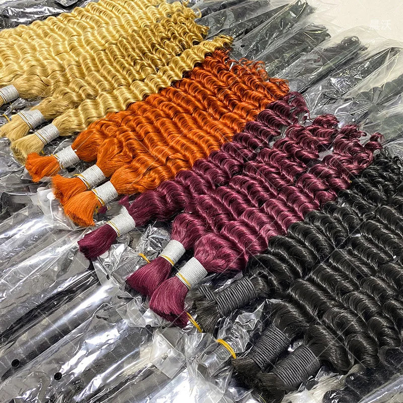 12A Human Braiding Hair for Boho Braids Color 613 27 Highlight Deep Wave Bulk Human Hair for Braiding Knotless Wet and Wavy Wigs