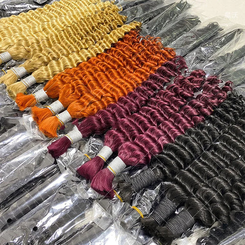 12A Human Braiding Hair for Boho Braids Color 613 27 Highlight Deep Wave Bulk Human Hair for Braiding Knotless Wet and Wavy Wigs