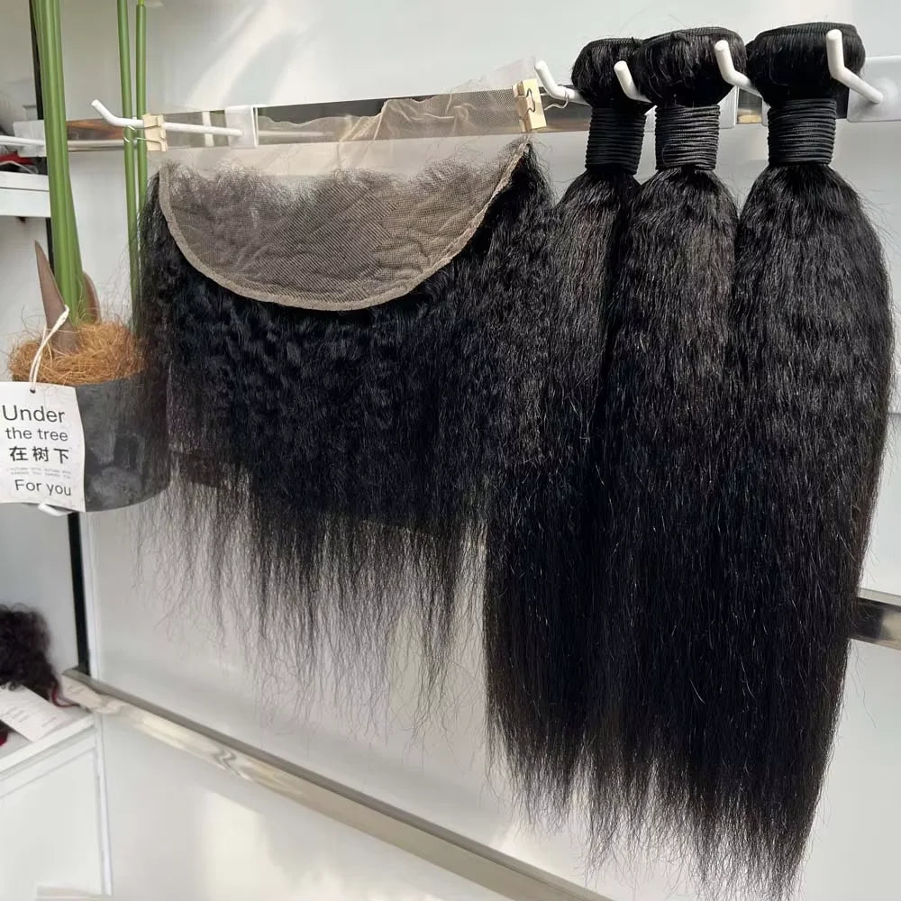 Kinky Straight Hair Bundles with HD Transparent Lace Closure or Frontal – Peruvian Virgin Hair | 8–30 Inches